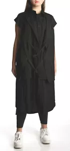 Y's Womens Casual Short Sleeve 100% Laine Wool Long Shirt Solid Black Size 2 - Picture 1 of 3