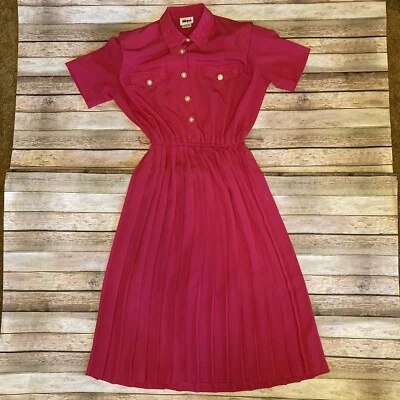 LESLIE FAY VINTAGE SHIRT DRESS PINK PLEATED BUTTONS PROFESSIONAL FEMININE ~10 - Image 1 of 4