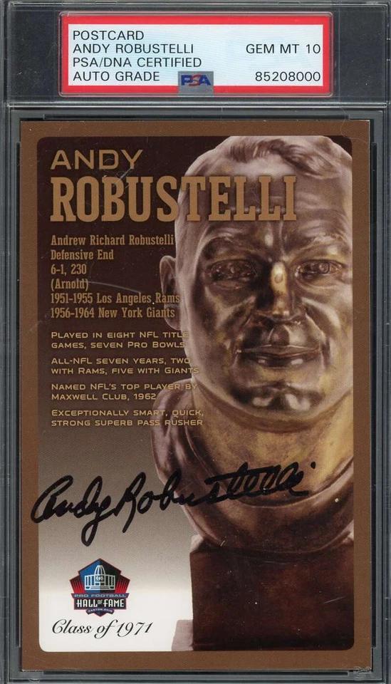 Andy Robustelli Gem Mint 10 PSA DNA Signed Hall of Fame Bronze Bust Postcard /15 - Image 1 of 1