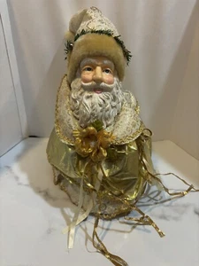 Vintage Weihnachtsmann Gold & Weiß Baumspitze Ornament stehende Figur - Bild 1 von 16