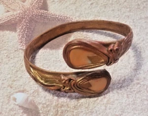 Vintage Hand Crafted Leather over Metal Shell Design BOHO Cuff Bracelet Brown - Picture 1 of 11