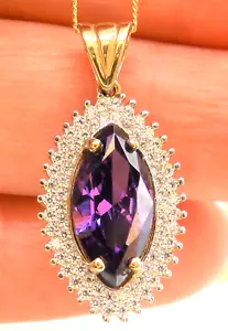 9ct yellow gold amethyst cubic zirconia pendant marquise cluster weight 3g boxed - Picture 1 of 7