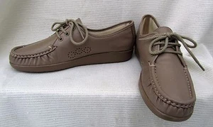 8.5 S Beige HANDSEWN Tie SAS Loafers Leather WOMENS SHOES Oxford Casual SIESTA - Picture 1 of 5