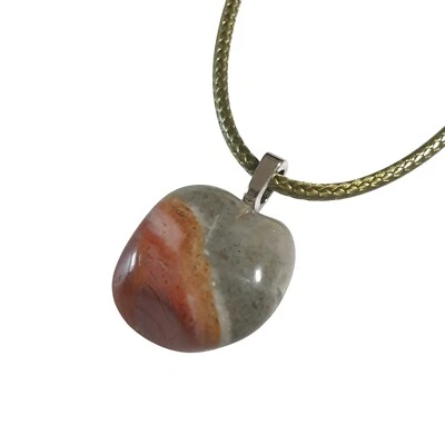 Collar Colgante Piedra Pulida Natural Jaspe Policromado Cordón Cuero Verde Foto 1 de 4