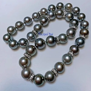 12-14.5mm South Sea Tahitian Pearl 6.5 Carat Diamond Necklace 20 INCH White Gold - Picture 1 of 14