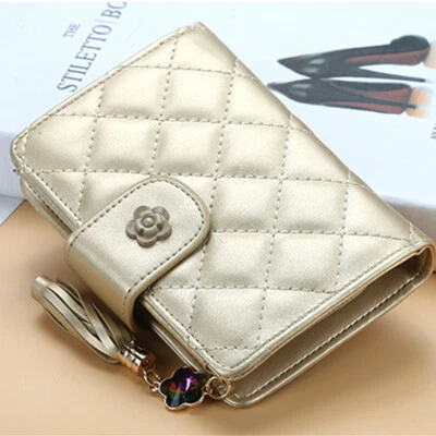 Cartera pequeña de cuero triple pliegue para mujeres con tarjetero de crédito cartera sin asas bolso de mano EE. UU. Foto 1 de 4