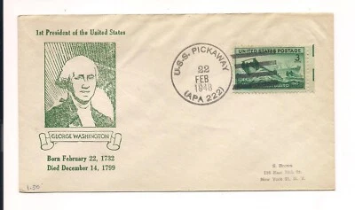 FDC USA 1948 - George Washington - rare ship cancel U.S.S. Pickaway - Image 1 of 2