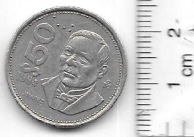 Moneda de 50 pesos de México 1984 Juárez Mo Estados Unidos circulada sin clasificar KM#495 Foto 1 de 2