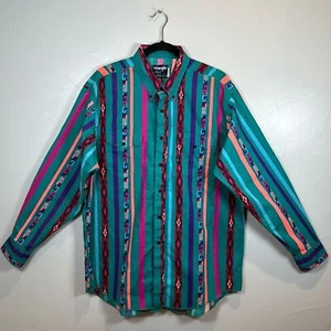 Wrangler Vintage Western Azteken gestreift Cowboy Langarm Hemd Größe 18 x 35 USA - Bild 1 von 14