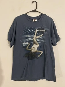 Harley Davidson Motorcycles Tshirt 2 Sided VIRGINIA BEACH VA Blu/gry VTG LARGE - Picture 1 of 3