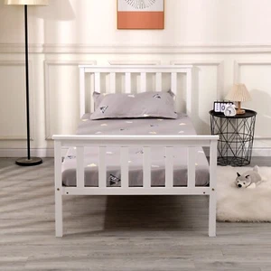 SINGLE BED PINE FRAME 3FT WHITE WOODEN SHAKER STYLE BEDROOM FURNITURE - Picture 1 of 11