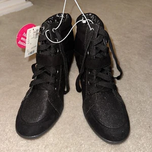 NWT Justice Girl Women Ankle Boots Size 9 Black Glitter Sequin Hidden Wedge - Picture 1 of 4