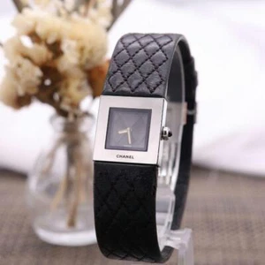 CHANEL Matelasse Black Ladies Analogue Watch Square Face Case Size 18mm Used - Picture 1 of 8