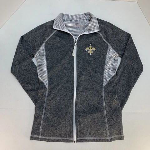 Majestic Fan Fashion New Orleans Saints Womens Gray Small Full Zip Pullover Cover
