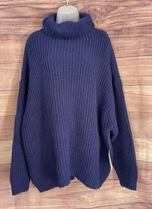 Free People Turtleneck Sweater Size Large Blue Chunky Oversized Comfy Soft NWT - Picture 1 of 14