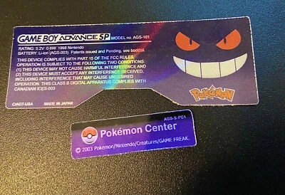 Nintendo Game Boy Advance GBA SP Custom Pokémon Gengar Holo Label Sticker Set - Imagem 1 de 3