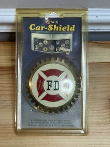 Vintage NOS Metal Car Truck Grille Badge Medallion w/ Fire Department FD Enamel - Picture 1 of 5