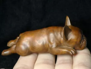 3.3in Japanese boxwood hand carved lovely dog Figure statue desk decoration Gift - Picture 1 of 8