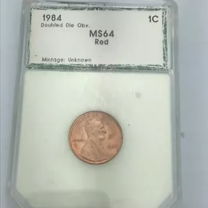1984 Lincoln Cent 1C dritto doppiato, supporto in plastica MS ROSSO RARO! - Foto 1 di 9