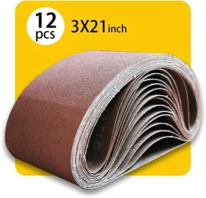 12 PIEZAS 3" X 21" Correa de lijado (4 cada una de 80 120 150 granos) Óxido de aluminio para San - Imagen 1 de 6