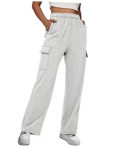 Womens Cargo Sweatpants Baggy Fleece High Waisted Joggers Sweat Small Grey - Picture 1 of 6