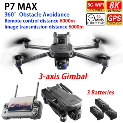 P7 Max Drone GPS 5G WIFI FPV 6KM 8K HD Telecamera 360° Evitare Ostacoli Quadricottero