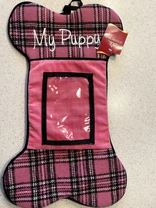 Holiday Time Pet Plaid Dog Bone Shape Christmas Stocking with Photo Slot - Picture 1 of 4