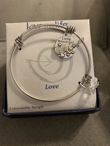Love This Life Lucky To Have You Bangle Bracelet Silver Plate - Picture 1 of 4