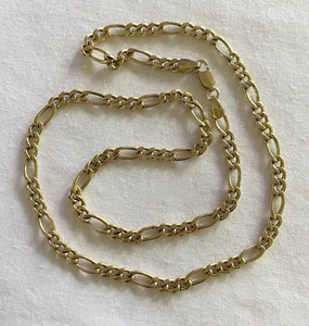 Pretty Sterling Silver 925 Gold Plated FIGARO Chain 17” Necklace ITALY - Picture 1 of 14