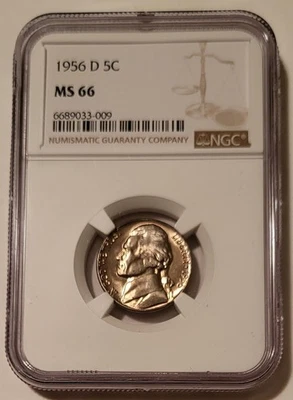 1956 D Jefferson Nickel MS66 NGC Toning - Image 1 of 4