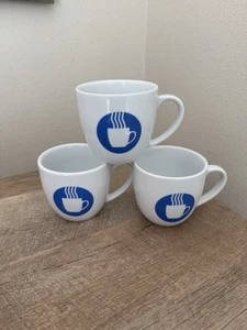 Crate & Barrel Diner Coffee Mugs Cups White Blue Set Of 3 Made In Poland - Picture 1 of 15