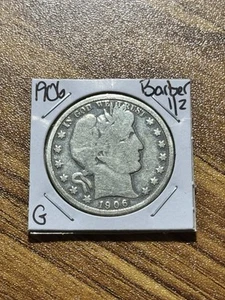 1906 P Barber Half Dollar G+ Good Condition U.S. 90% Silver 50c Coin (Raw13743) - Picture 1 of 2