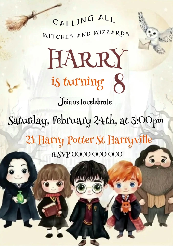 IMPRESO Invitaciones de Cumpleaños ARCHIVO DIGITAL PERSONALIZADO Harry Potter Foto 1 de 1
