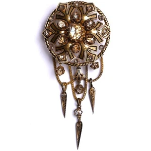Jugendstil Trauer Brosche mit Emaille und Diamantrosen in 750er / 18 Kt. GG - Bild 1 von 5
