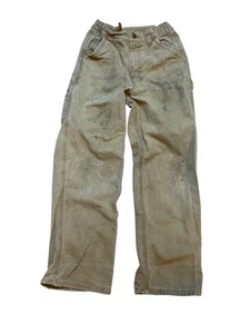 Carhartt Boys Brown Canvas Work Pants Size 14 Adjustable Waist - Picture 1 of 9