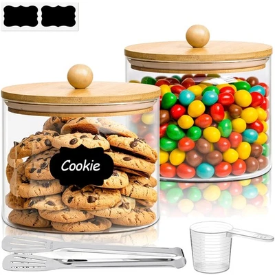 Elegantes y funcionales botes de almacenamiento de alimentos de vidrio - Juego de 2 con tapas de 1,8 cuartos de galón Foto 1 de 4