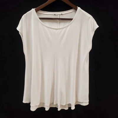 Eileen Fisher Womens Minimalist Curved Hem Top Size L White Stretch Comfort - Image 1 of 4