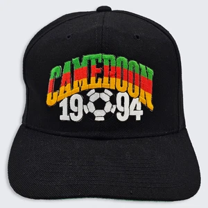 Cameroon Vintage 90s World Cup Soccer Snapback Hat - Black Color Cap - Stitched - Picture 1 of 7