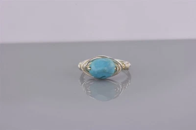 Sterling Silver Blue Turquoise Wire Wrapped Band Ring 925 Sz: 5 - Image 1 of 4