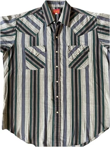 Vintage Ely Plains Pearl Snap SS Shirt Men's Large Stripe Western Cowboy - Picture 1 of 9
