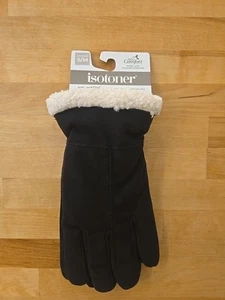 ISOTONER Womens S/M GLOVES BLACK FLEECE LINED ECO COMFORT SMART DRI SMART TOUCH  - Picture 1 of 9