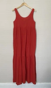 ICHI Sleeveless Maxi Dress Coral Red Size Small 100% Cotton Beach Summer Scandi - Picture 1 of 6