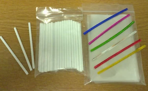50 x 4.5" 115mm PAPER LOLLIPOP STICK KIT CAKE POP 3" X 5" CELLO BAGS TWIST TIES - Picture 1 of 8