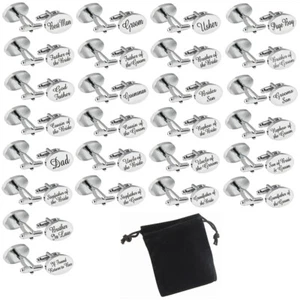 Men's Wedding Cufflinks SILVER OVAL cuff link best man groom usher & many more - Picture 1 of 27