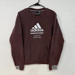Adidas Crewneck Sweatshirt Women’s S Maroon Striped Cuffs Logo Pullover - Picture 1 of 5