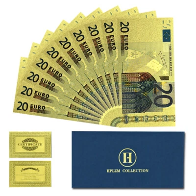 20 Euro Gold Foil Plastic Banknotes 10pcs in Envelope European Collectible Money - Image 1 of 4