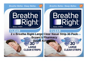 2 x Breathe Right Large Clear Nasal Strip 30 Pack - Up To 31% More Airflow - Picture 1 of 7