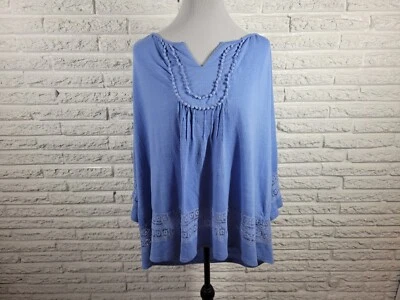Top de mujer New Directions 3X Plus túnica manga ganchillo azul Ric Rac mezcla de polietileno Foto 1 de 4