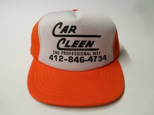 Vintage Car Cleen Trucker Hat Cap Snapback Orange White Black Foam Mesh NOS - Picture 1 of 10