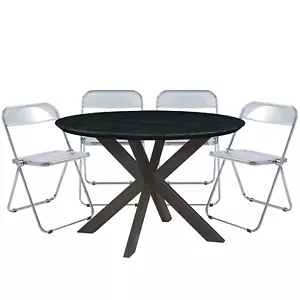 LeisureMod Lawrence 5-Piece Dining Set with Folding Dining Chairs & Round Table - Picture 1 of 25